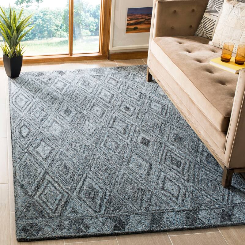 SAFAVIEH Handmade Abstract Eivor Modern Wool Rug - 4' x 6' - Blue/Black