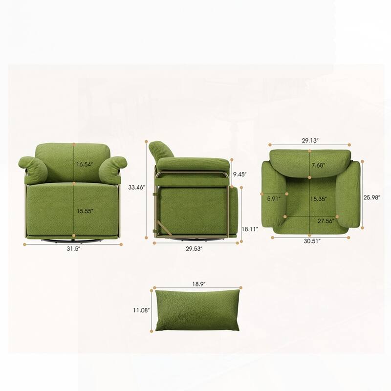 360 Degree Barrel Swivel Fluffy Fabric Lounge Wide Upholstered Reading Chair with Gold Metal Legs