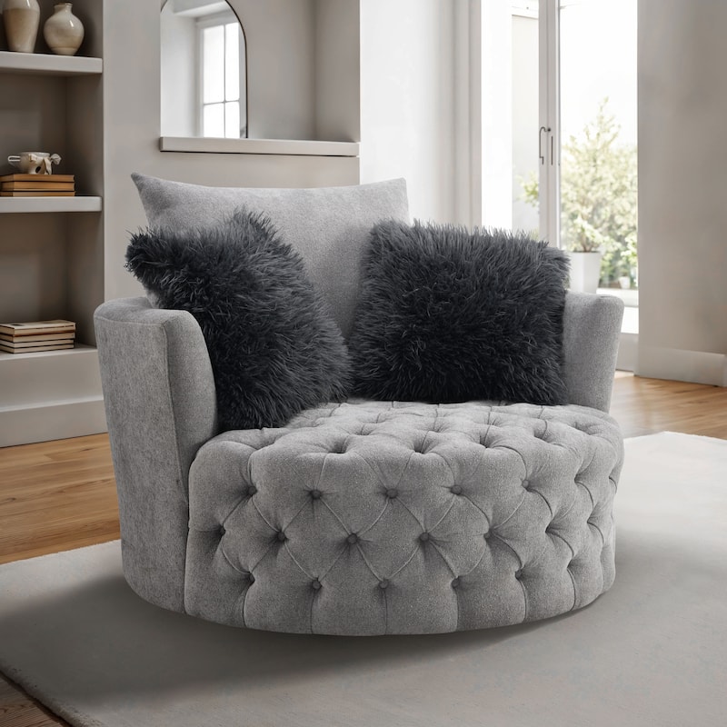 Furniture of America Arven Modern 45-inch Fabric Button Tufted Swivel Accent Chair - Light Grey