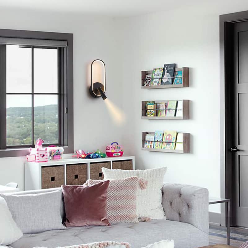 Modern Black LED Wall Sconce Oval Ring & Adjustable Spotlight Dimmable