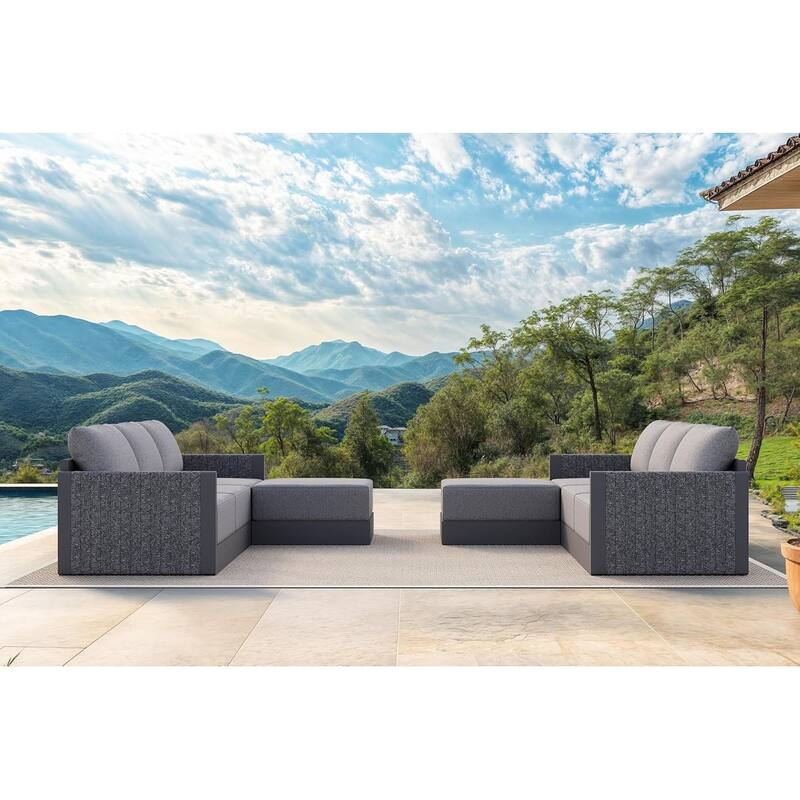 PURPLE LEAF Sanori Patio Conversation Set with Grey Ottoman and Cushion Patio Sofas Sectional Set for Poolside Graden