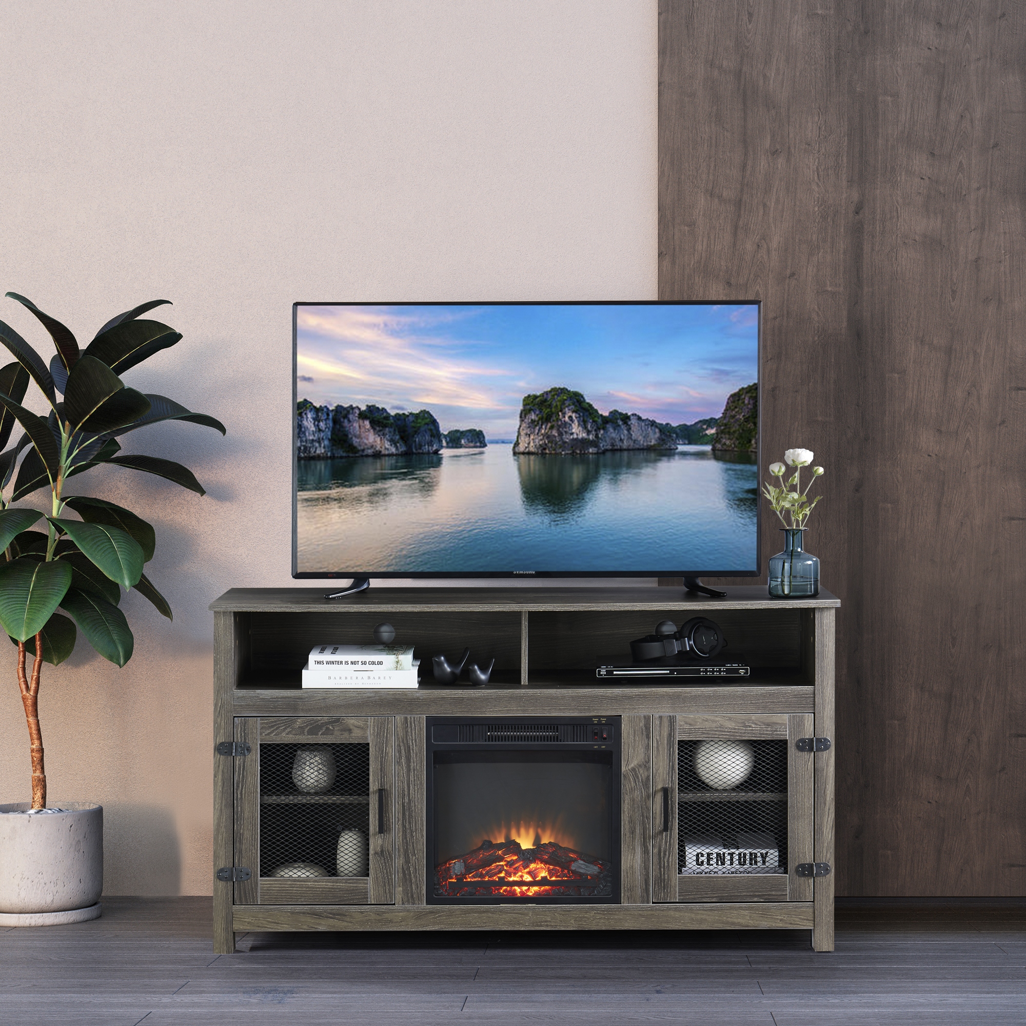 Kohn tv stand sales with fireplace