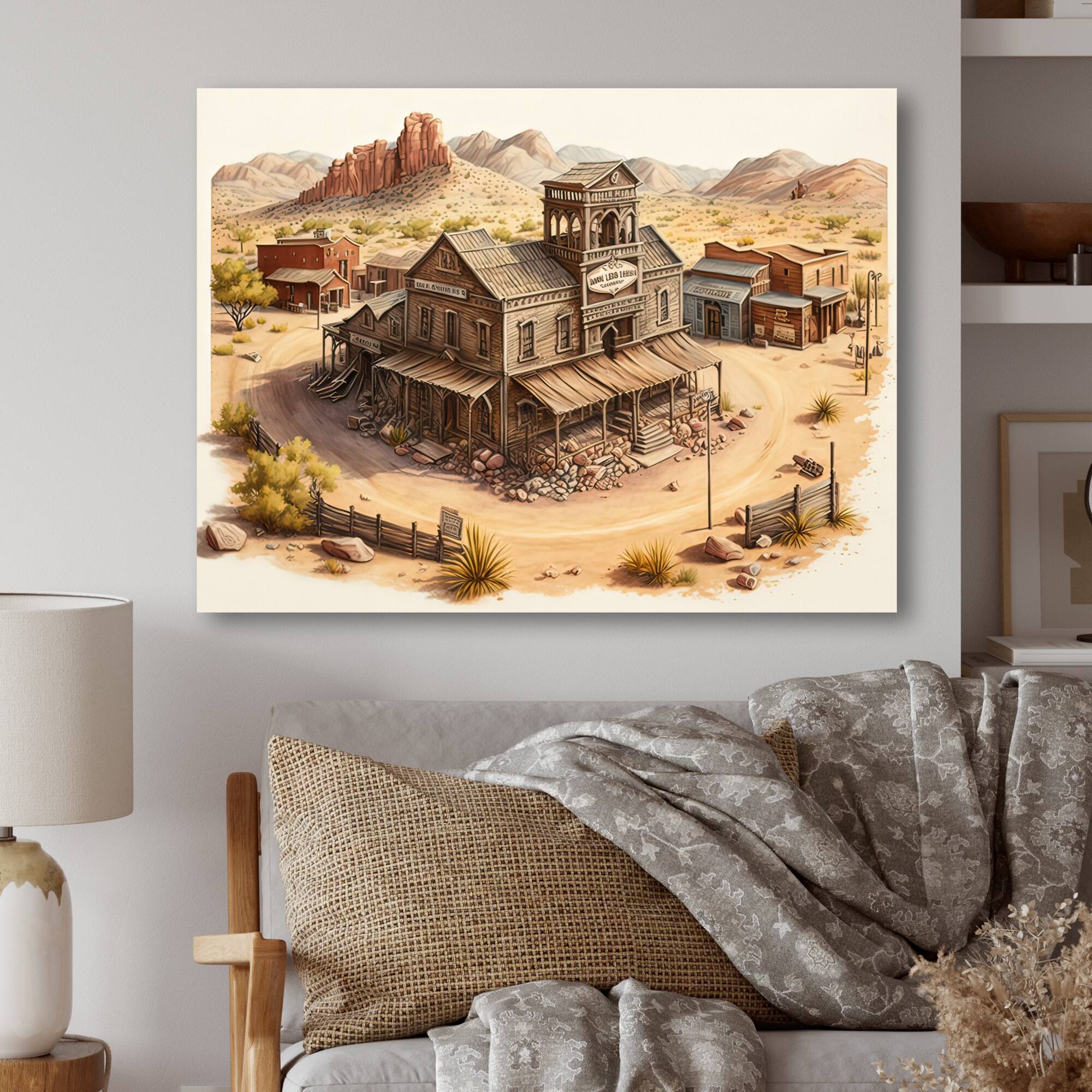 Designart 'Wild West Town I' Southwestern Canvas Wall Art Bed Bath