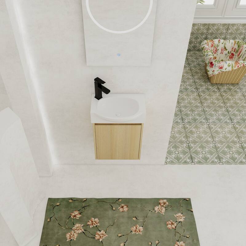 GDFStudio - Levistar Modern Wall-Mounted Bathroom Vanity with Scratch-Resistant Sink & Soft Close Door for Small Space