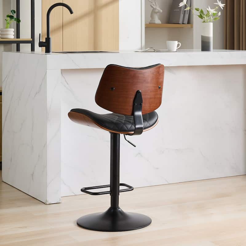 GDF Studio - Mid Century Modern Bentwood Adjustable Swivel PU Leather Bar Stool with Metal Legs
