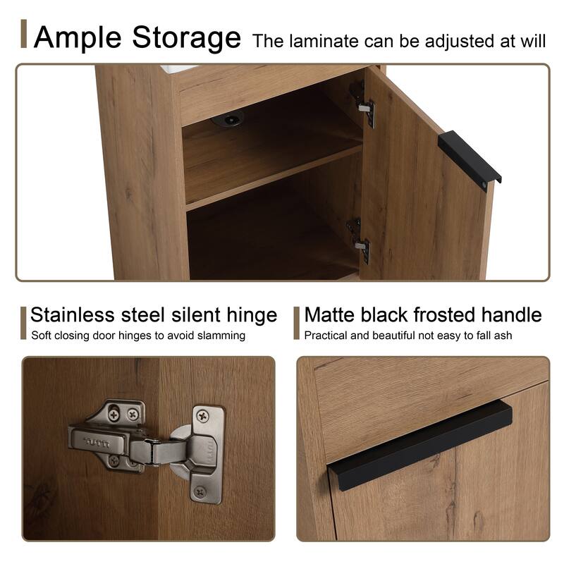 Malwee 18" FreeStanding Bathroom Vanity, Floor Stand Bathroom Vanity with Ceramic Sink,Soft Close Door and adjustable shelf