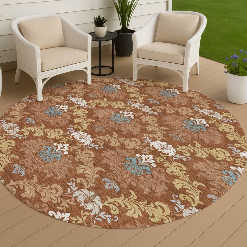 Machine Washable Indoor/ Outdoor Damask Patna Chantille Rug - Paprika - 8' x 8'