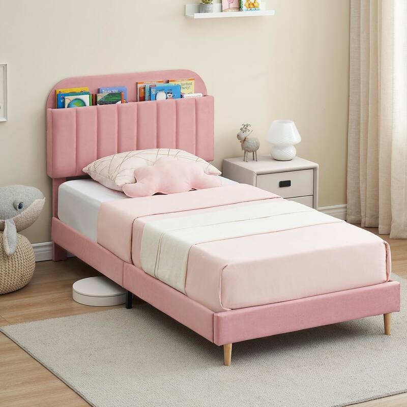 Twin/Twin XL/Full Size Bed Frame with Bookcase Headboard