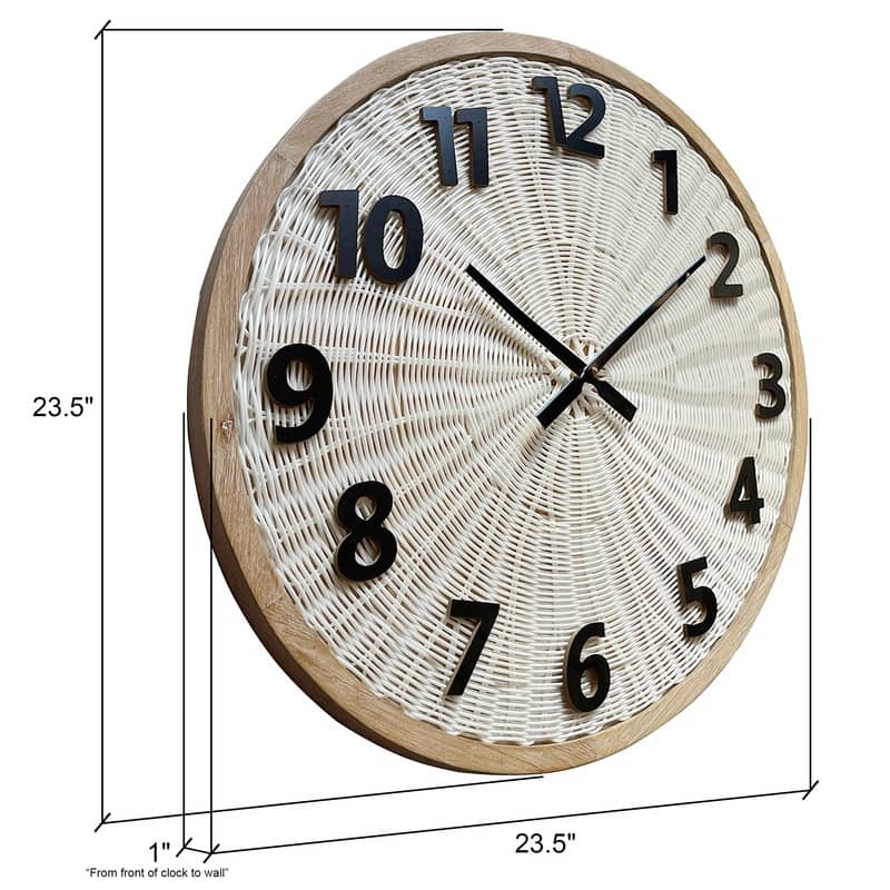 Luciana Woven Rattan Round Wall Clock - 23.5"H x 23.5"W x 1"D