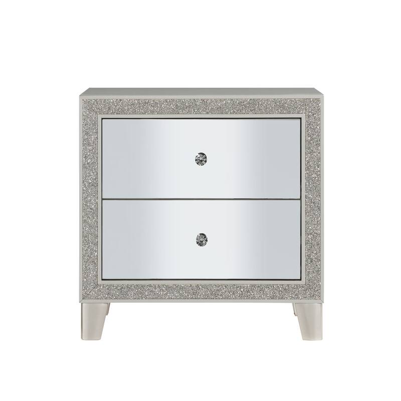 Mirrored Nightstand with Champagne Finish and Spacious Drawers