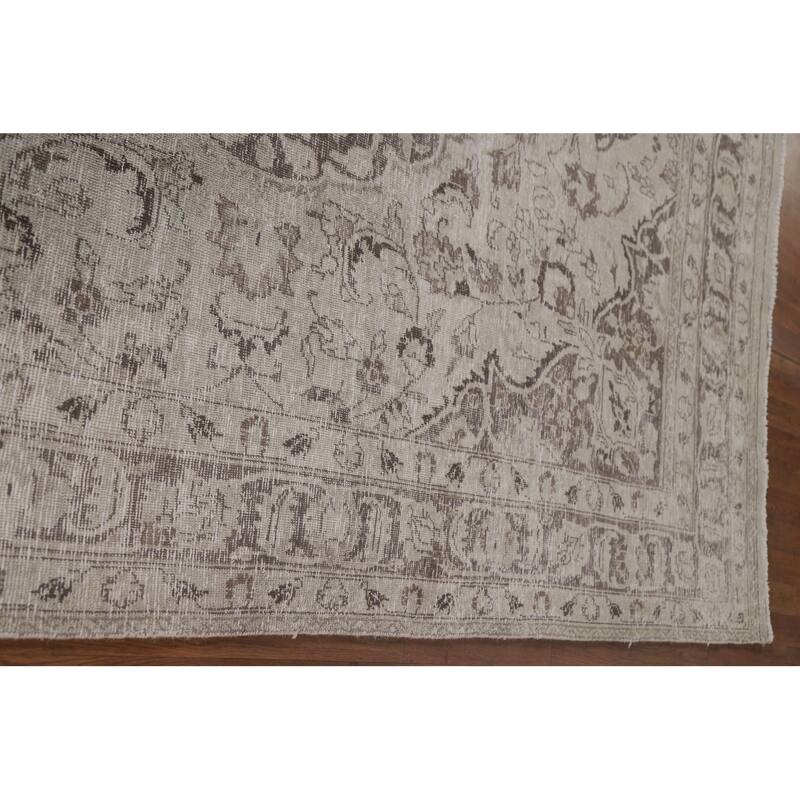 Hand Knotted Oriental 100% Wool Carpet Traditional Floral Beige & Ivories Tabriz Area Rug - 10' 9'' X 7' 8''