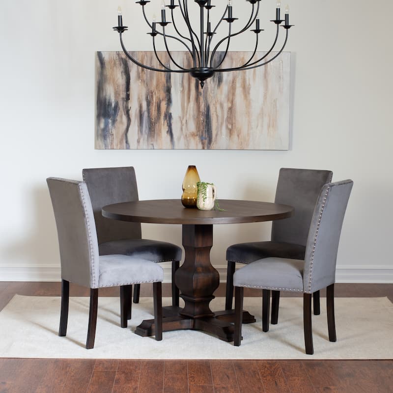 Roundhill Furniture Fordsville 5-piece Dining Set, Pedestal Round Table with 4 Stylish Chairs - Grey