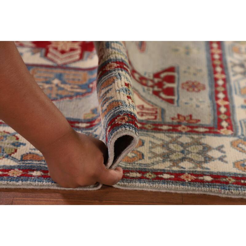Grey Kazak Oriental Accent Rug Handmade Wool Carpet - 3'1"x 4'10"