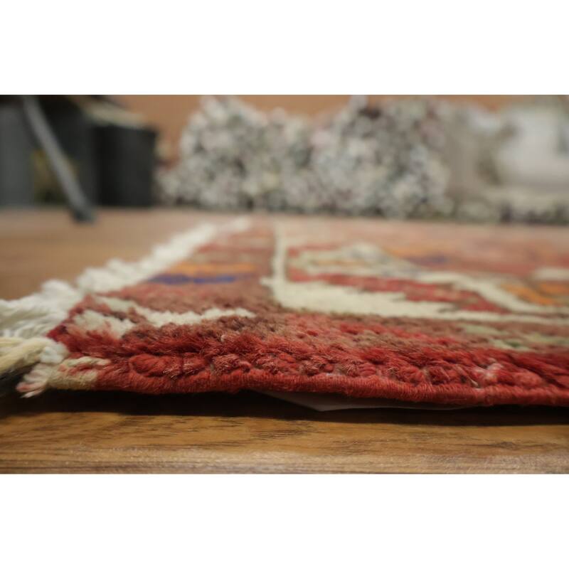 Hand Knotted Oriental 100% Wool Carpet Traditional Tribal Oranges & Rust Heriz Runner Rug - 12' 5'' X 3' 4''