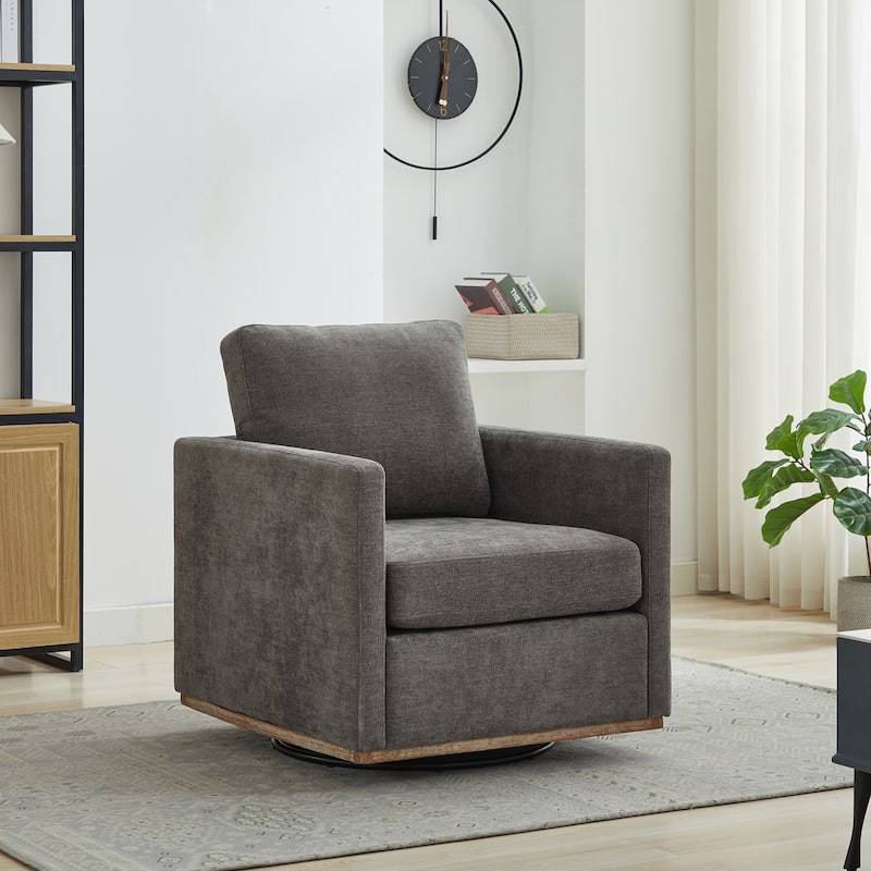 30.7"W Square Upholstered Swivel Accent Chair and Comfy Accent Single Sofa Chair, 360 Degree Club Chair, Lounge Armchair - Charcoal