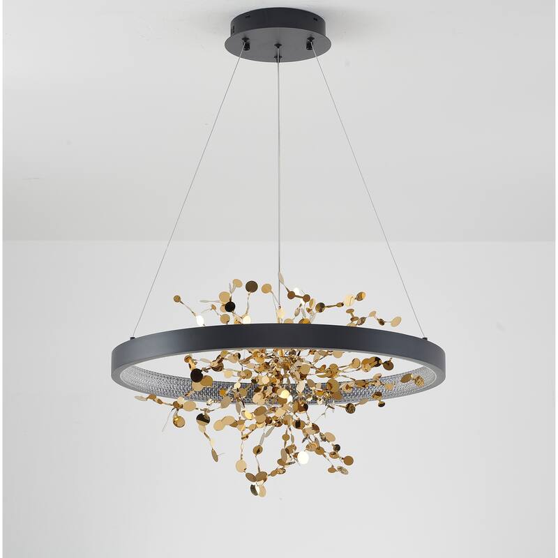 1-Light Sand Black Stainless Steel LED Chandelier With Confetti Interior