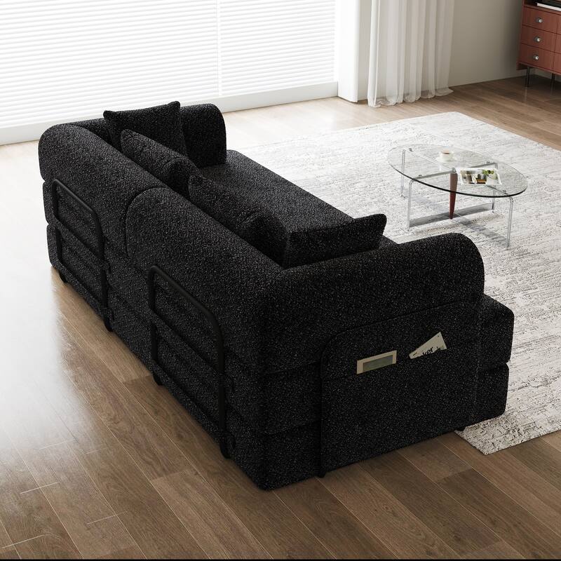 Anmytek Chenille Convertible Sleeper Sofa Bed - With Cylindrical Pillow & Side Pocket