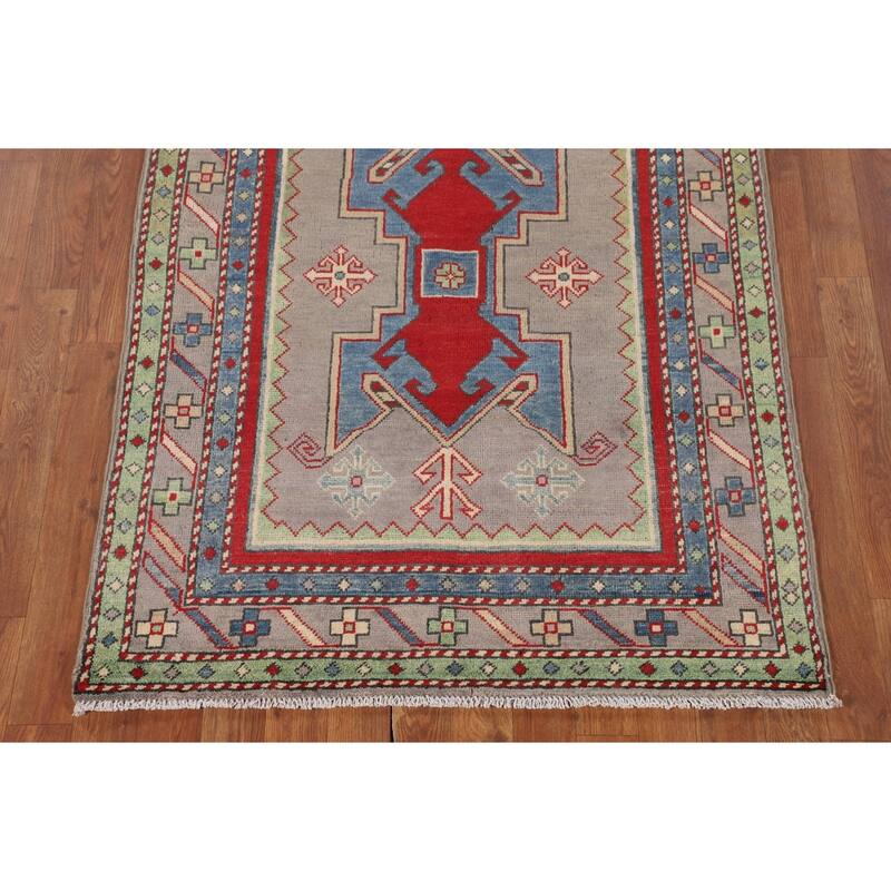 Kazak Foyer Rug Handmade Traditional Grey Wool Carpet - 3'4" x 4'9"