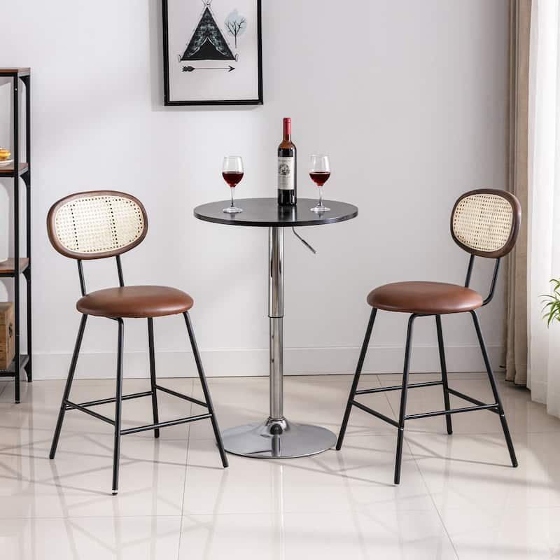 Counter Stools Set of 4, Metal Counter Height Barstools for Home, Faux Leather Counter Stool with Rattan Backrest