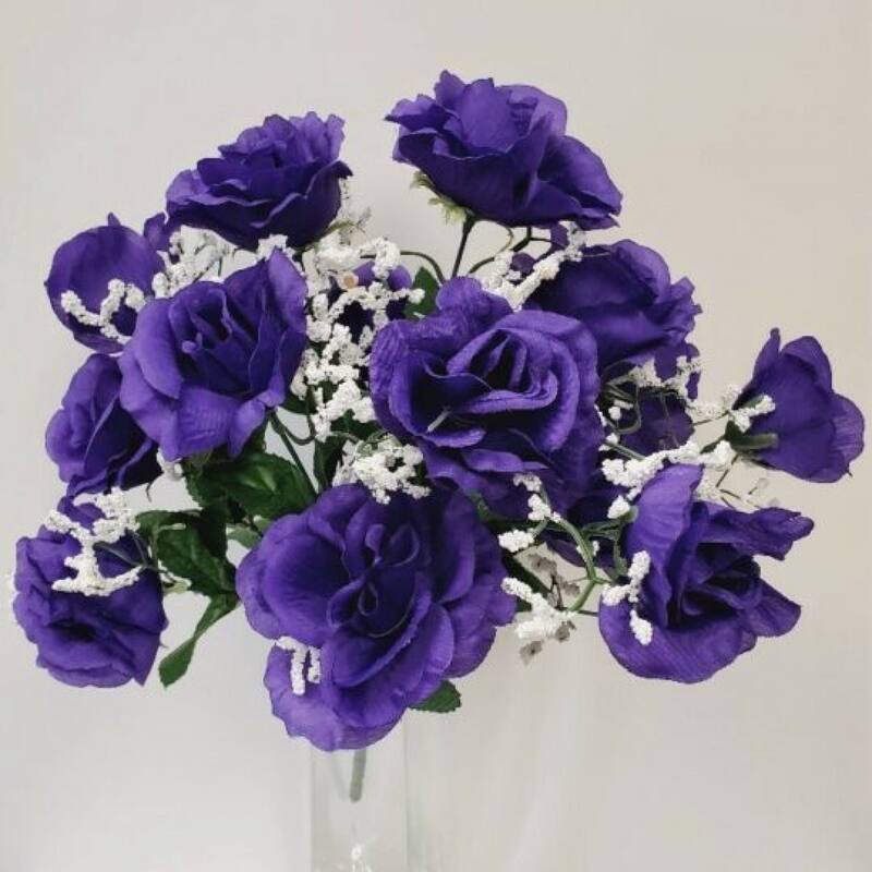Dark Purple Open Rose Bush Artificial Flower