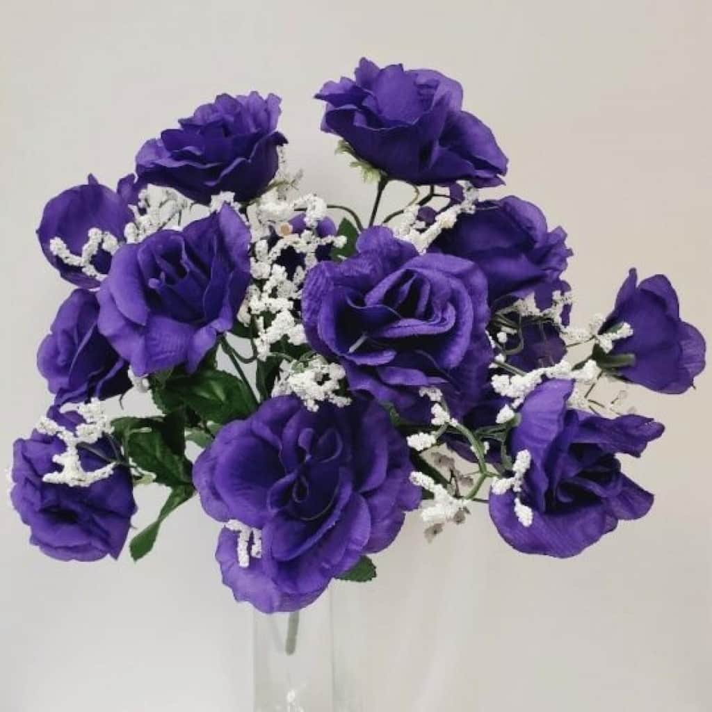 Dark Purple Open Rose Bush Artificial Flower