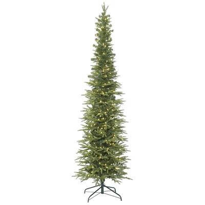 Vickerman 8.5' Bixley Pencil Fir Artificial Christmas Tree, Warm White Dura-lit LED Lights - Green