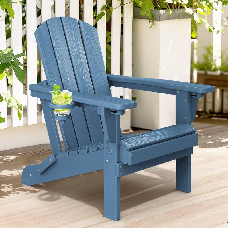 3-Position Reclining Folding Outdoor Chair – PE Wood Grain, Weather-Resistant