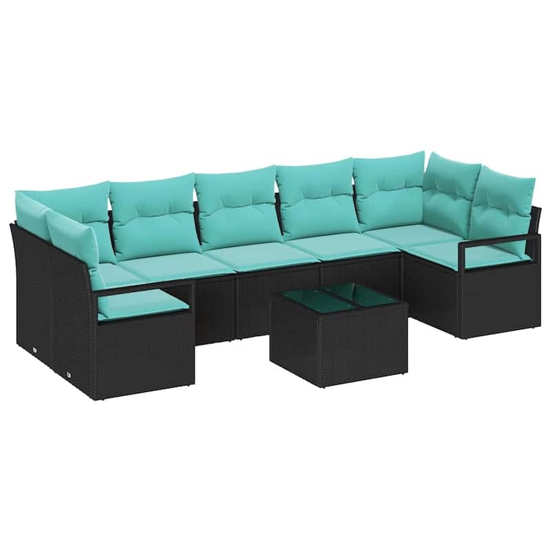 vidaXL 8 Garden Sofa Set with Cushions Black/Brown/Grey Poly Rattan - 113.8 x 48 x 27.2