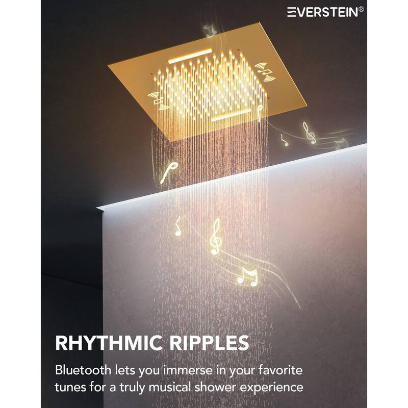 20" Thermostatic Shower System, 64-Color LED Mood Lighting 2-Functions Shower Head with Bluetooth Music & 3 Body Jets