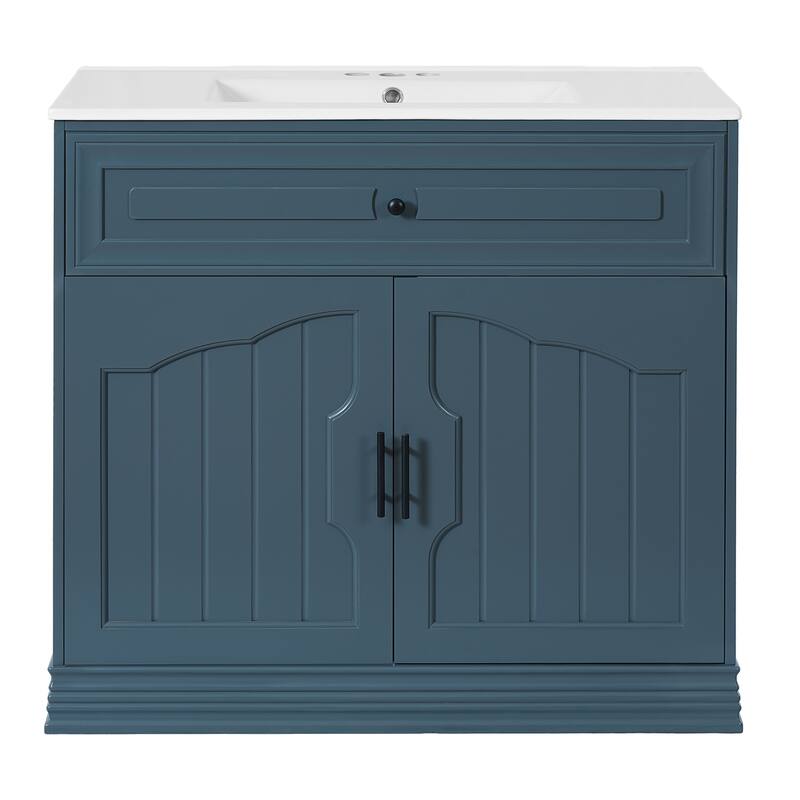 36" Bathroom Vanity with Ceramic Sink, Bathroom Storage Cabinet with 2 large Soft Closing Doors and Door Shelf