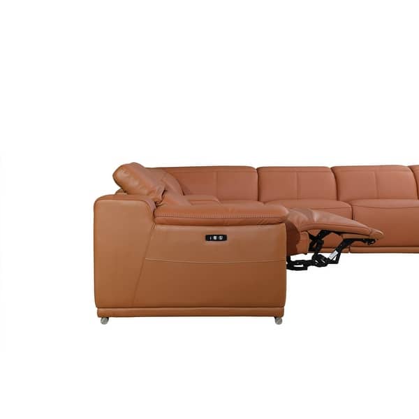 Camel Italian Leather Power Reclining U Shaped Eight Piece Corner Sectional With Console Camel Italian Leather Power Reclining U Shaped Eight Piece Corner Sectional With Console