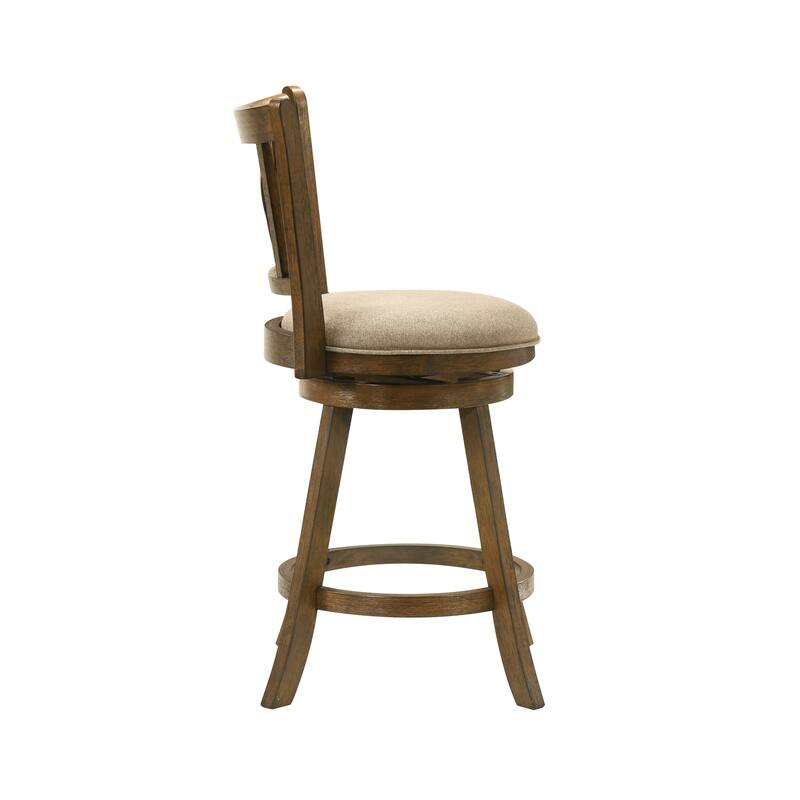 Kodi Modern Farmhouse Swivel Wood Counter Height Kitchen Bar Stool in Sepia Brown Finish with Fabric Upholstered Seat