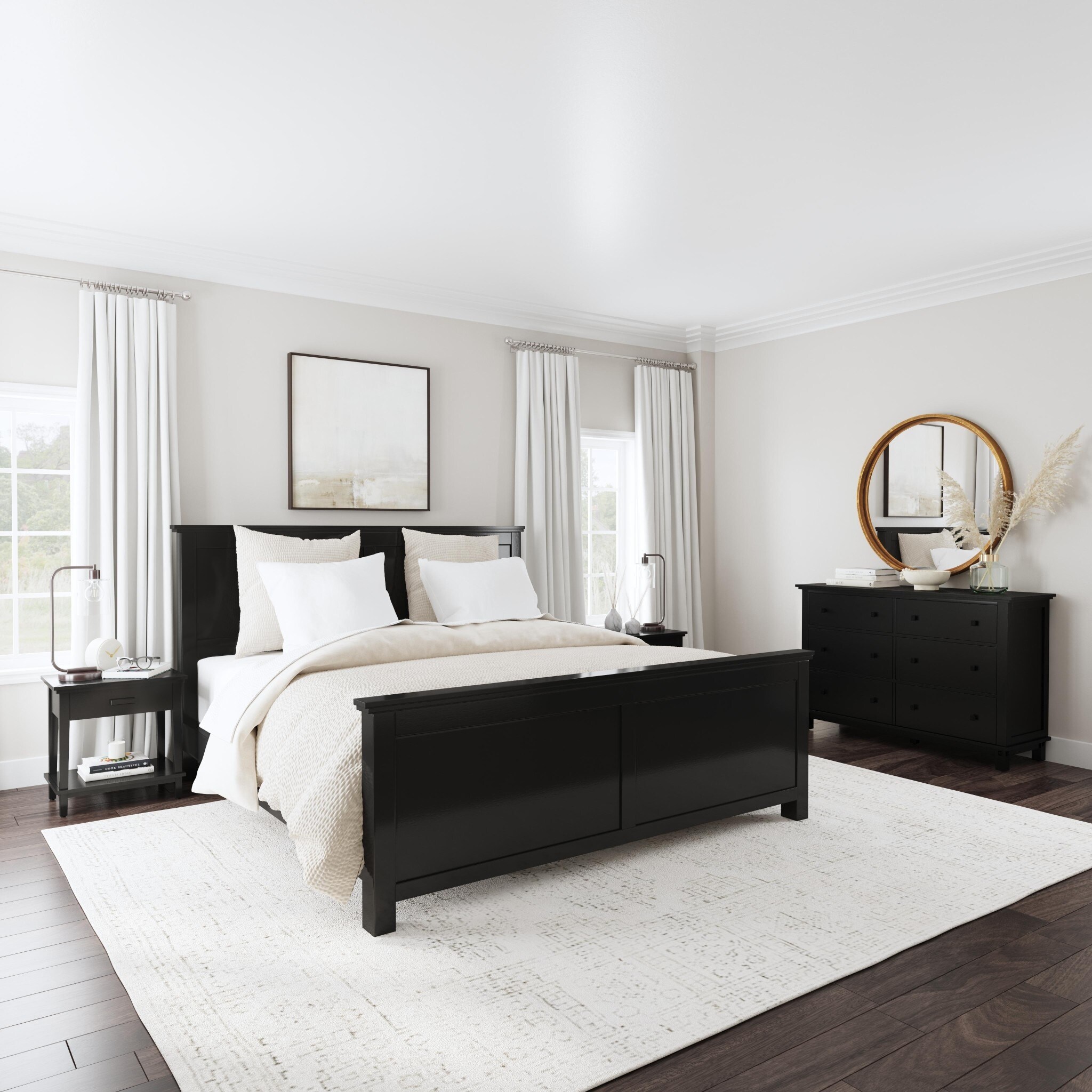 Black bed white outlet nightstand