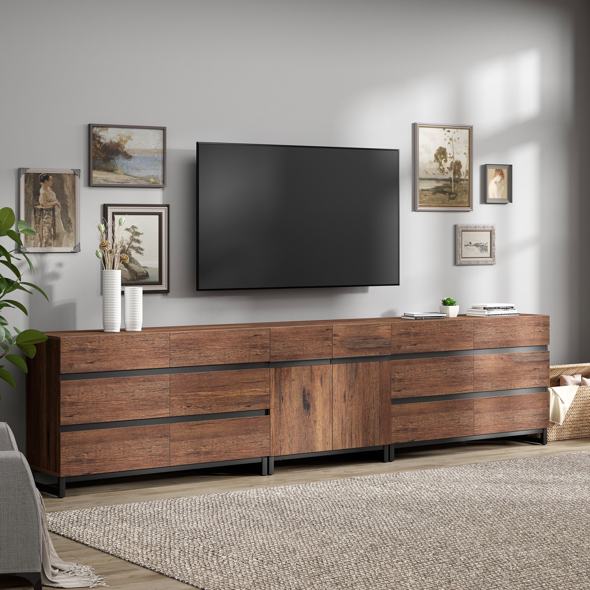3 in 1 TV Stand for TVs up to 120 inches, TV Console with 12 Drawer, Entertainment Center for Living Room, Bedroom