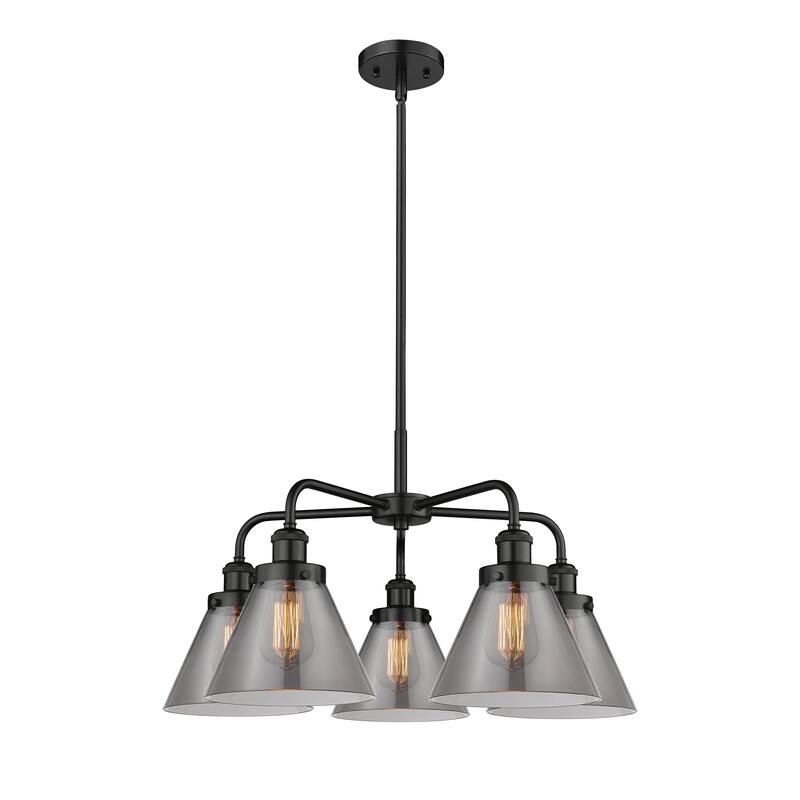 Innovations Lighting Cone - 5 Light 26" Stem Hung Chandelier - Matte Black/Plated Smoke