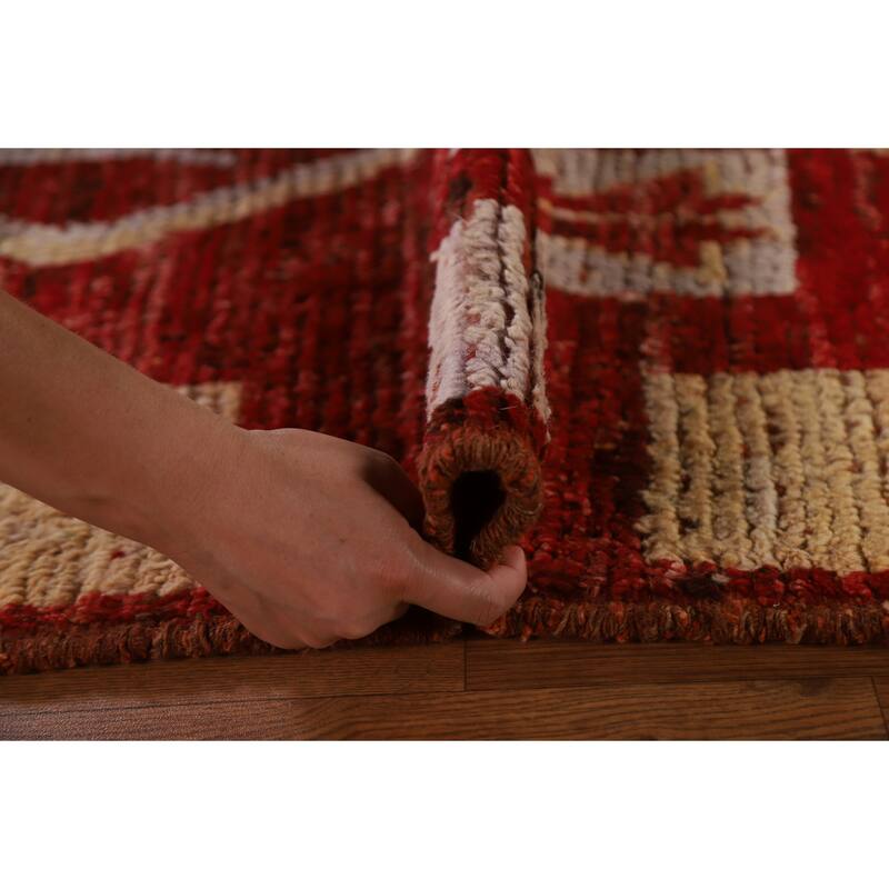 Hand Knotted Oriental 100% Wool Carpet Modern Tribal Red Moroccan Area Rug - 9' 8'' X 6' 10''