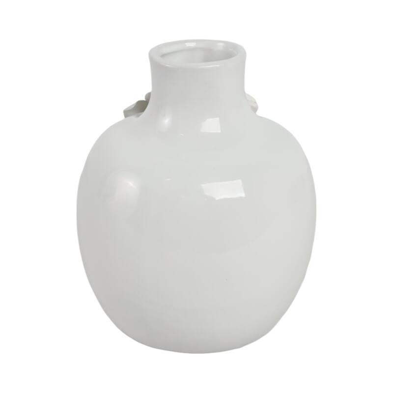 Ceramic Decorative Vase 3D Floral Detail Glossy Finish - 6" White