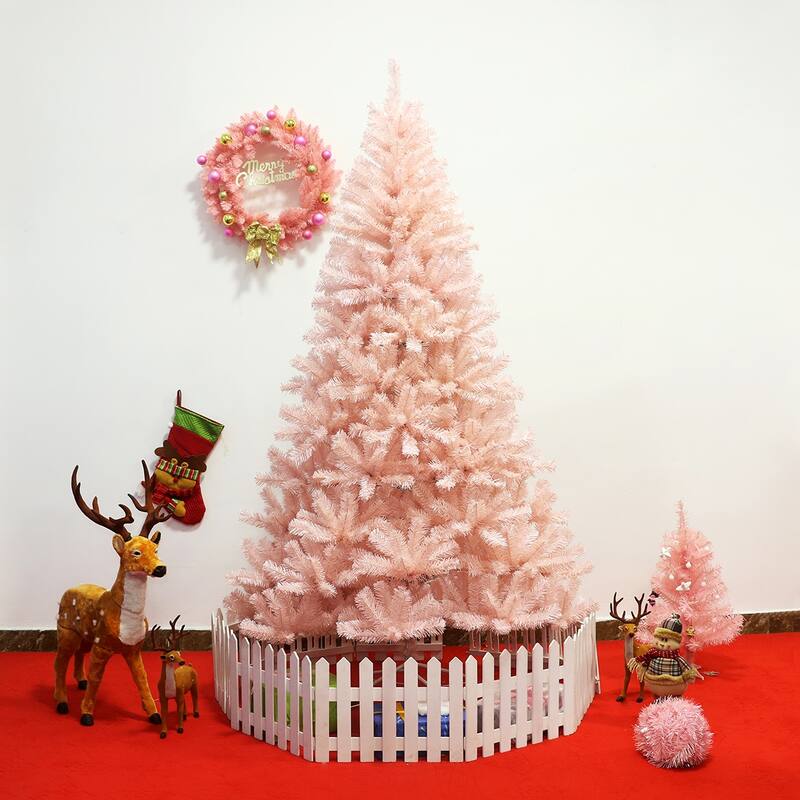 Gymax 6ft/ 7ft Pink Classic Pine Christmas Tree Artificial Hinged - See Details - 6 Foot