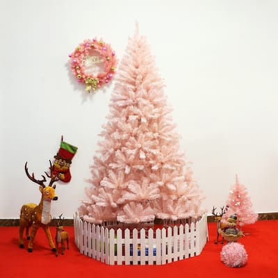 Gymax 6ft/ 7ft Pink Classic Pine Christmas Tree Artificial Hinged - See Details
