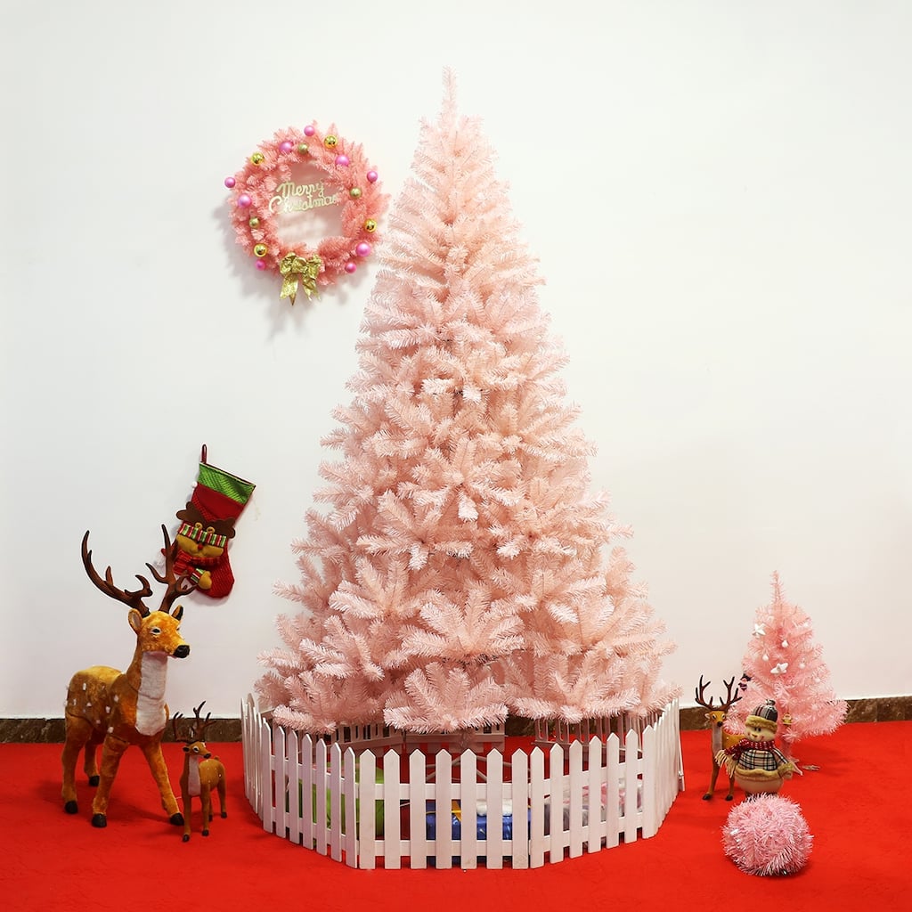 Gymax 6ft/ 7ft Pink Classic Pine Christmas Tree Artificial Hinged - See Details