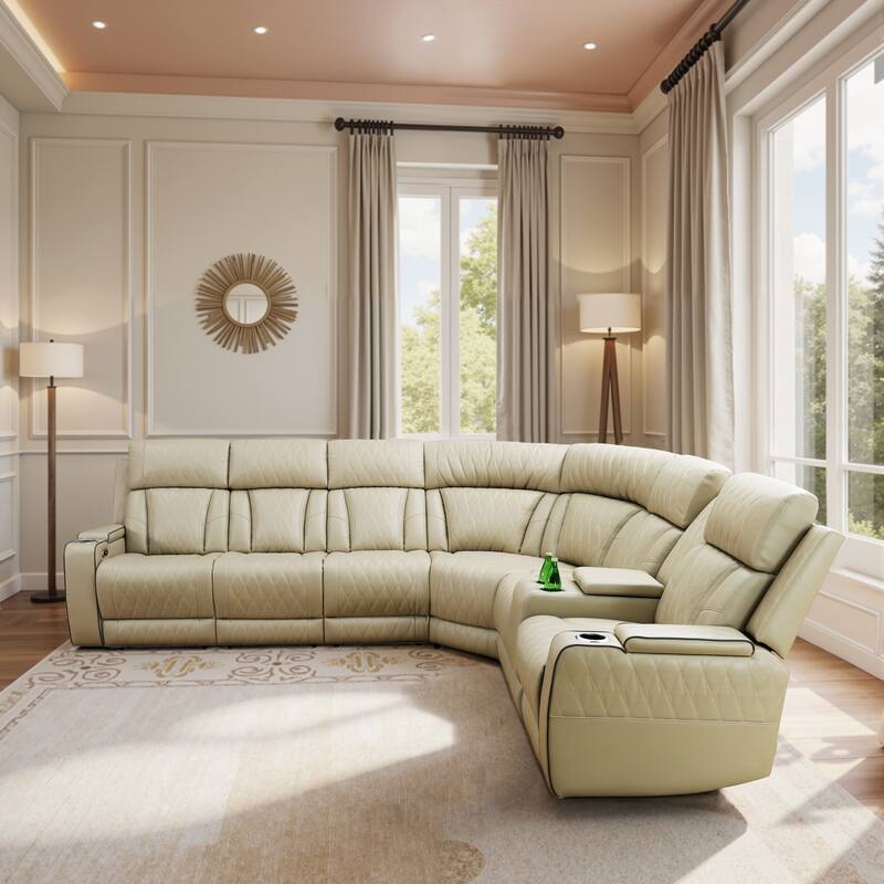 3-Piece Beige Breathing Leather Living Room Recliner Sofa set