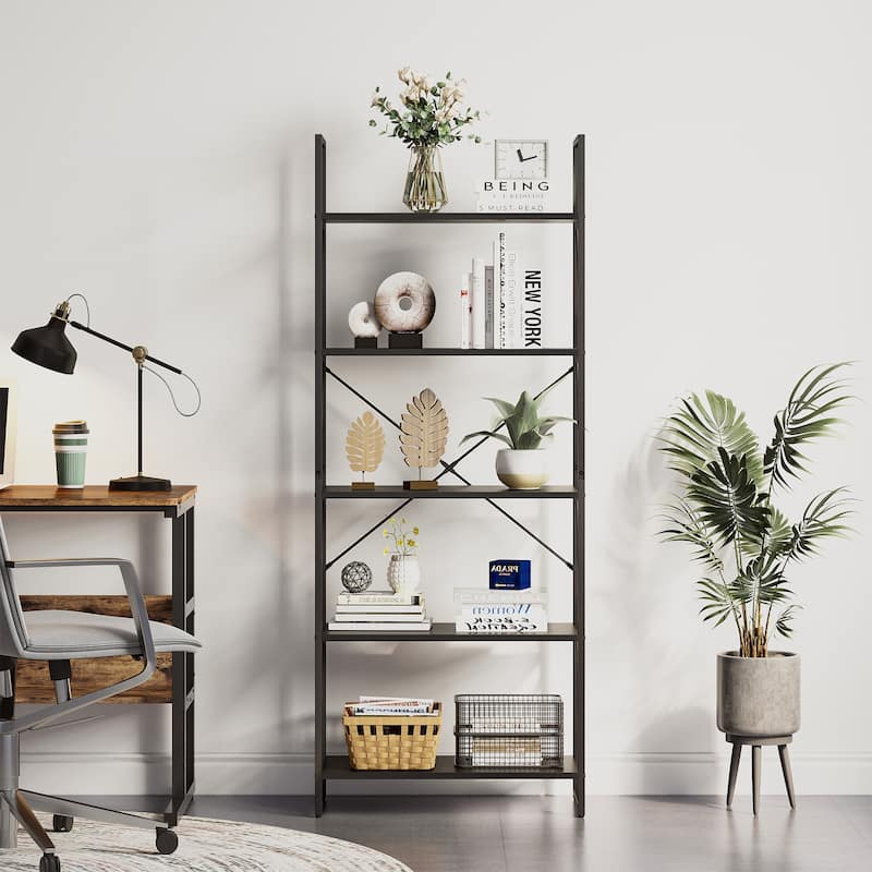 Roul Wood 5 Tiers Bookshelf Modern Bookcase Storage Rack Shelves