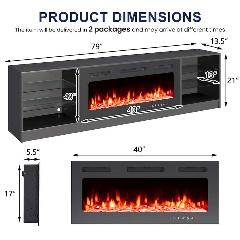 EROMMY Electric Fireplace TV Stand, Living Room Media Storage Cabinet and Entertainment Console