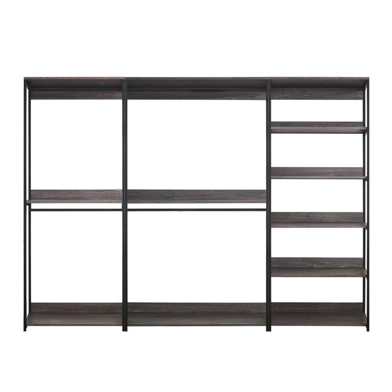 Monica Rustic Gray Freestanding Walk in Wood Closet System with Metal Frame