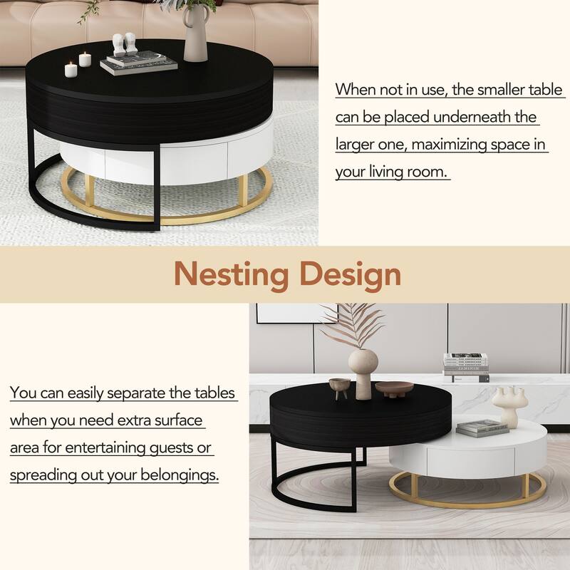 Modern Round Lift top Nesting Coffee Tables