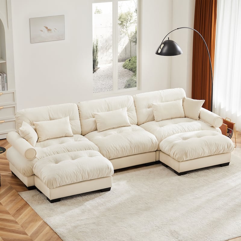 Modern Sectional Couch Comfortable Upholstered Sofa Set with Lumbar Pillow and Throw Pillow for Living Room