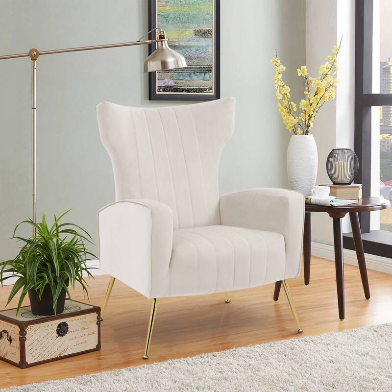 Mid-Century Velvet Wingback Accent Chair with Metal Legs