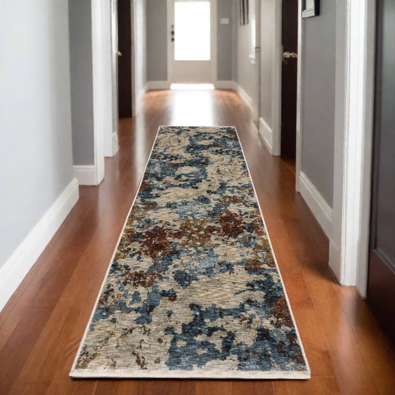 HomeRoots Abstract Modern Runner Area Rug - 92.52 in. x 26.77 in.  x 0.24 in.