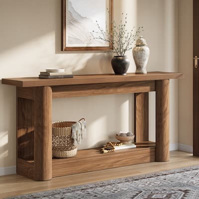 63-Inch Console Table, Wood Sofa Table Behind Couch, 2-Tier Entryway Table for Hallway, Foyer, Living Room
