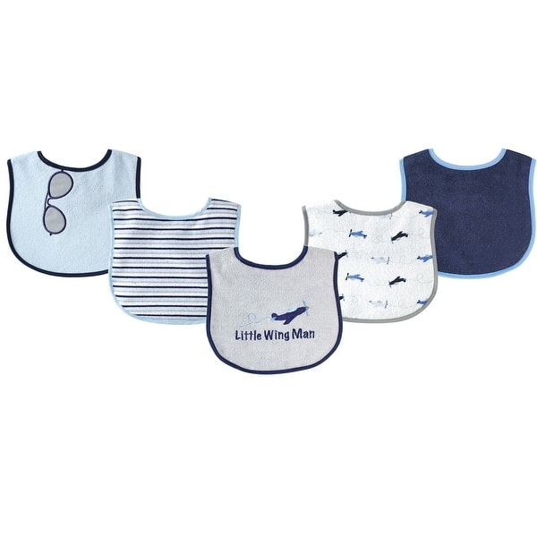 slide 1 of 1, Luvable Friends Baby Boy Cotton Terry Drooler Bibs with PEVA Back 5pk, Airplane, One Size - Airplane - One Size One Size - Airplane